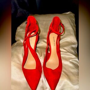 Gianni Bini Red Suede Heels with Criss-Cross Straps